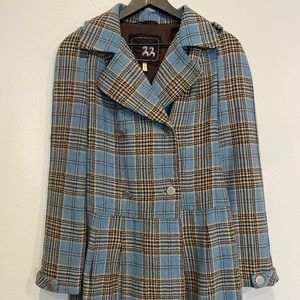 Twill Twenty Two Women's Double Breasted plaid tweed Wool blend trench peacoat